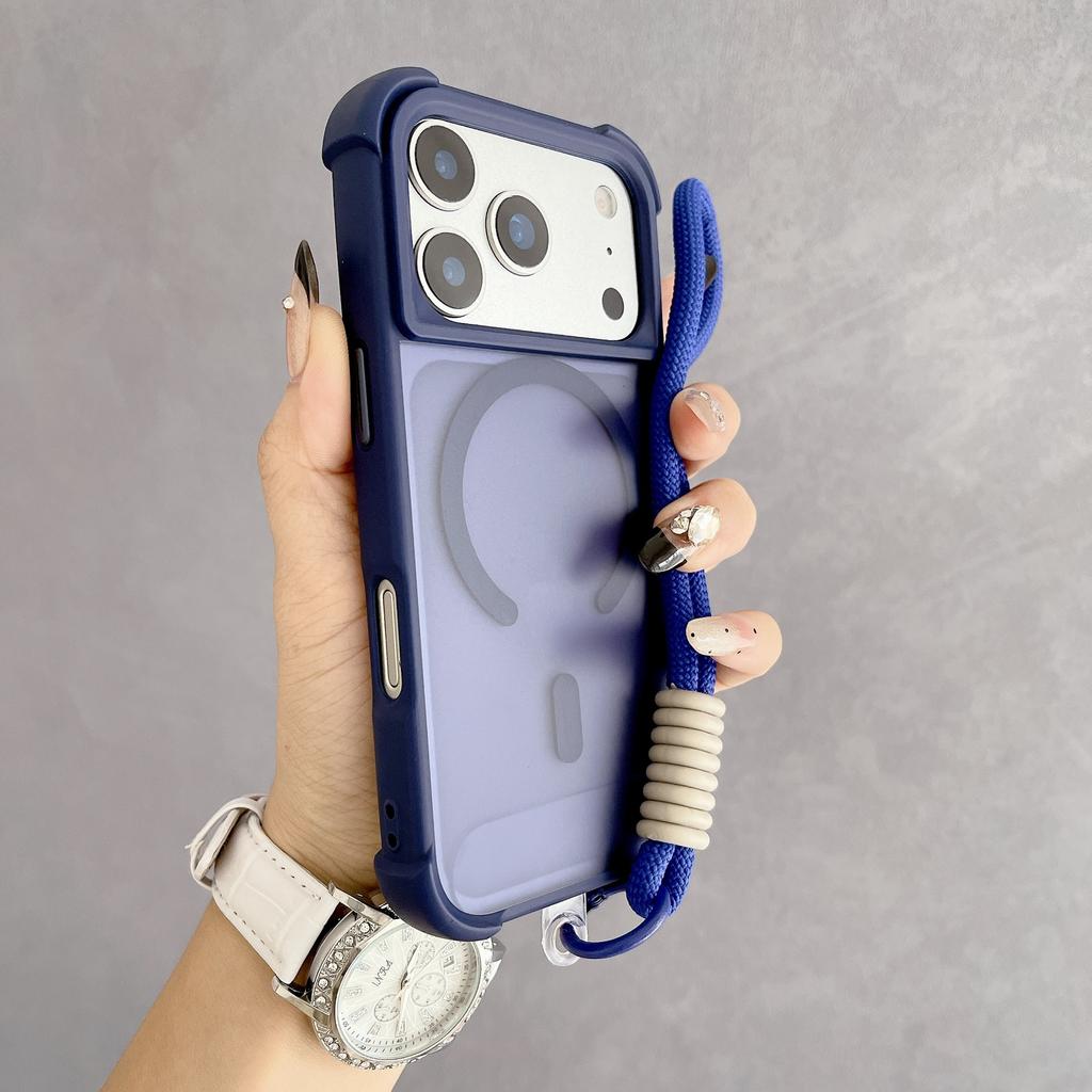 Orange skin-sensitive magnetic mobile phone case is suitable for Apple IP17promax four-corner anti-drop 16/15 hand rope portable 13.