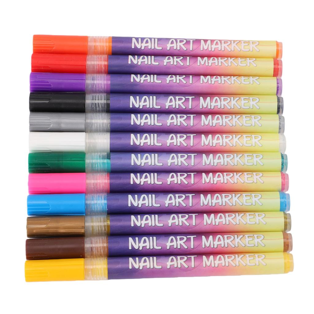 12 Colors Nail Art Pens Quick Drying Acrylic Nail Polish Pens for   Home Salon Manicure Tools