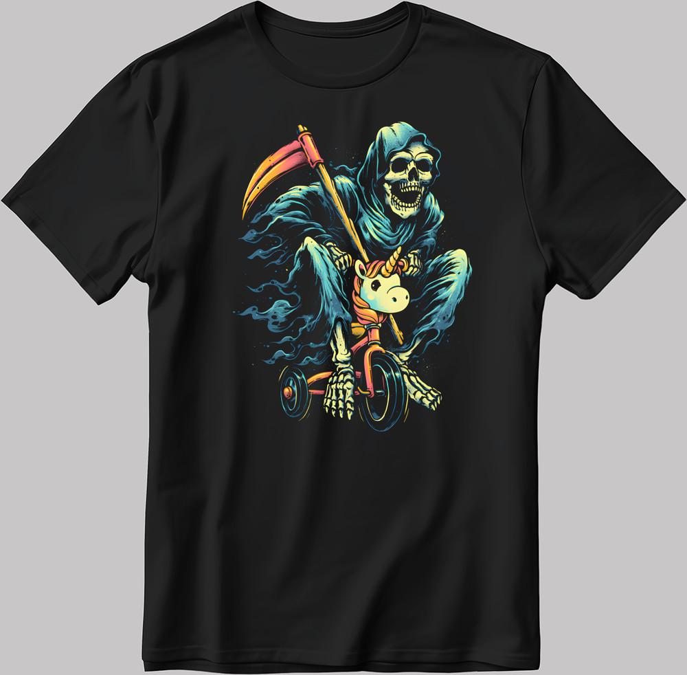 Last Ride Skeleton Riding Unicorn Short Sleeve White-Black Men's / Women's N579