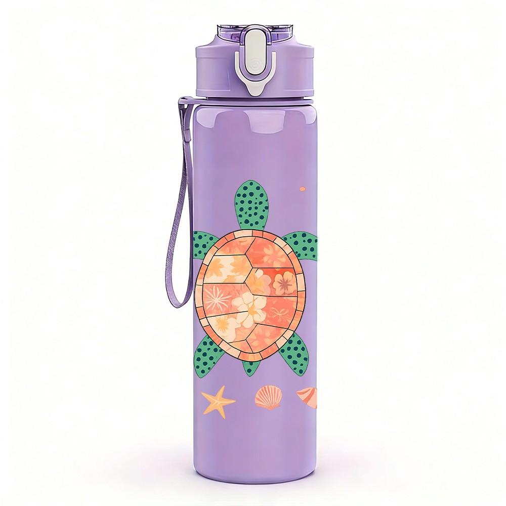1PC Sea Turtle Starfish Tropical Print 750ml Color Plastic Sports Water Bottle Leakproof Flip Straw Lid Suitable for Sports Office Home Use