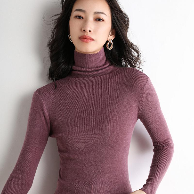 Women's Slim Fit High Neck Wool Sweater - Lightweight, Sheer Base Layer for Spring and Autumn
