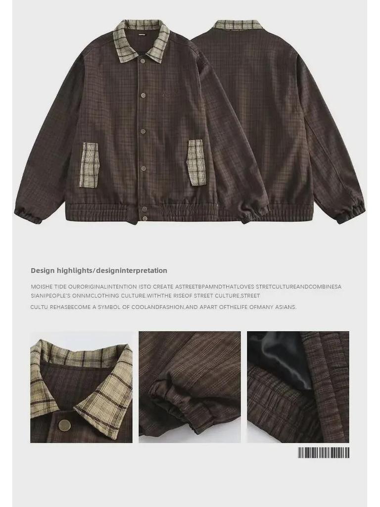 Giacca Unisex Retro a Quadri Ricamata - Top Versatile Largo Casual con Revers per l'Autunno