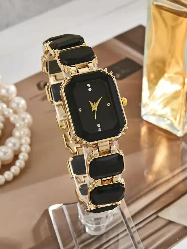 Women Square Watch Luxury Stainless Steel Water Diamond Quartz Movement Fashion Bracelet Clock Rose Gold Ladies Watches