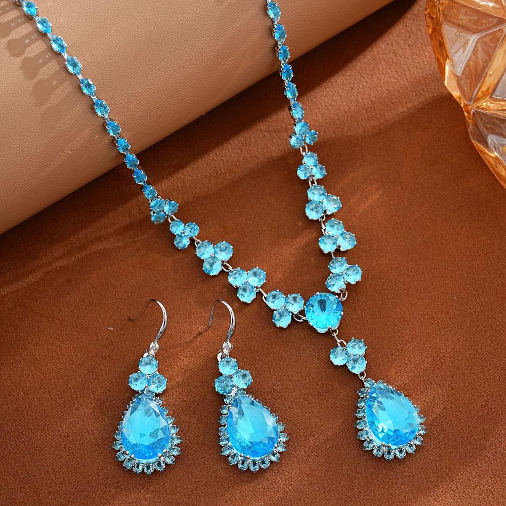Hot-Selling Green Water Drop Earrings & Necklace Bridal Set - Fashionable Zircon Accessories