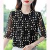 Summer Elegant and Minimalist Commuting Fashion Round Neck Polka Dot Loose Oversize Versatile Mid Sleeved Shirt for Women