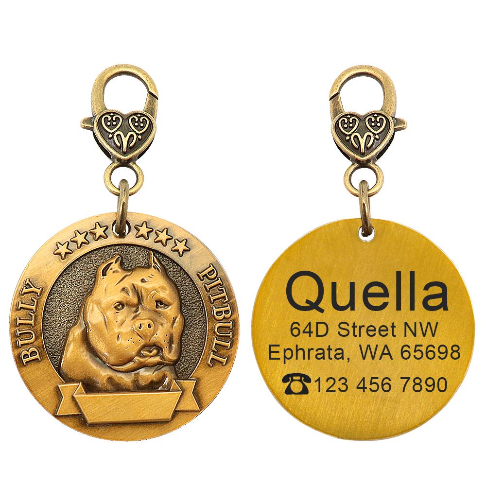 Personalisierter Hundemarke Kostenlos Gravieren Hunderasse Namensschild Anti-Verlust Haustierhalsband Anhänger Für Pitbull Bulldog Kupfer Halsbandmarken