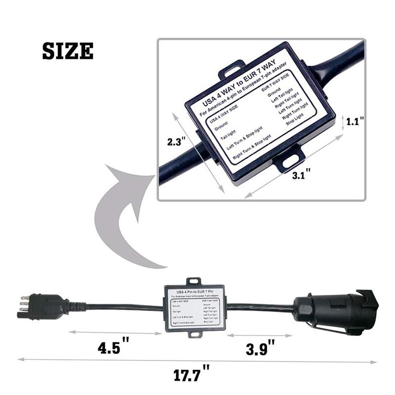 1Pc Trailer Light Converter American 4-Way Flat Plug to 7‑Pin European Round Plug Connector Stop/Brake Signal Separating