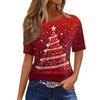 Women's Fashionable Casual Short Sleeve Christmas Print Round Neck Pullover Top