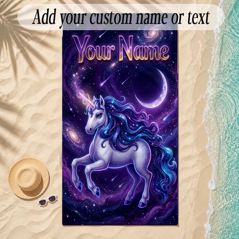 Unicorn Theme Soft Beach Towel Personalized Custom Name Text Towel Portable for Beach Pool Travel
