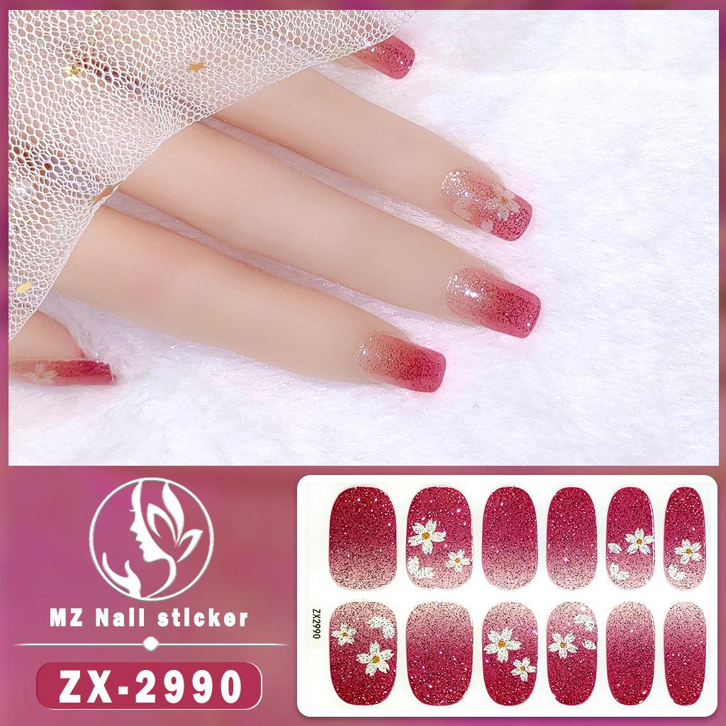 12-finger White No-Bake Nail Decal Fully Coated with Waterproof Long-lasting Nail Patch Simple Wind Nail Polish Adhesive