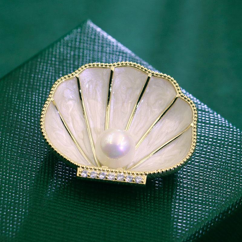 

Французская ретро брошь-ракушка, Высококлассная женственная элегантность, Жемчужная брошь, Нишевая высококлассная брошь
