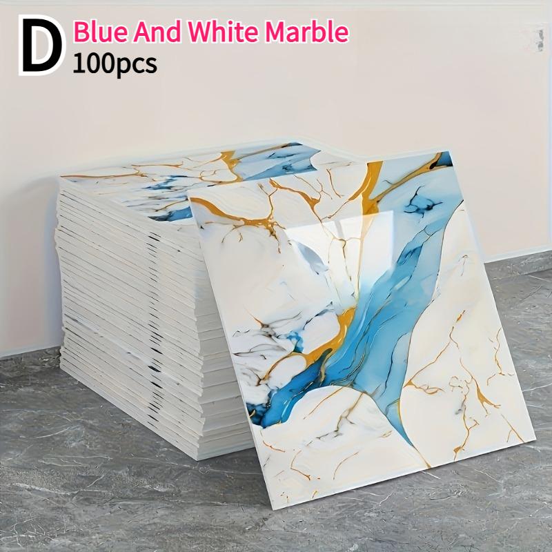 50pcs/100pcs Self-Adhesive Wall Stickers Glossy Marble Pattern Imitation Tile Peel Stick Waterproof Living Room Kitchen Bathroom