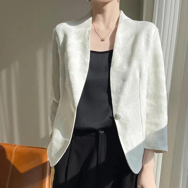 National Style Jacket Top for Women with Nine-quarter Sleeves Jacquard Summer New High-end Temperament Stand Collar Trendy Suit
