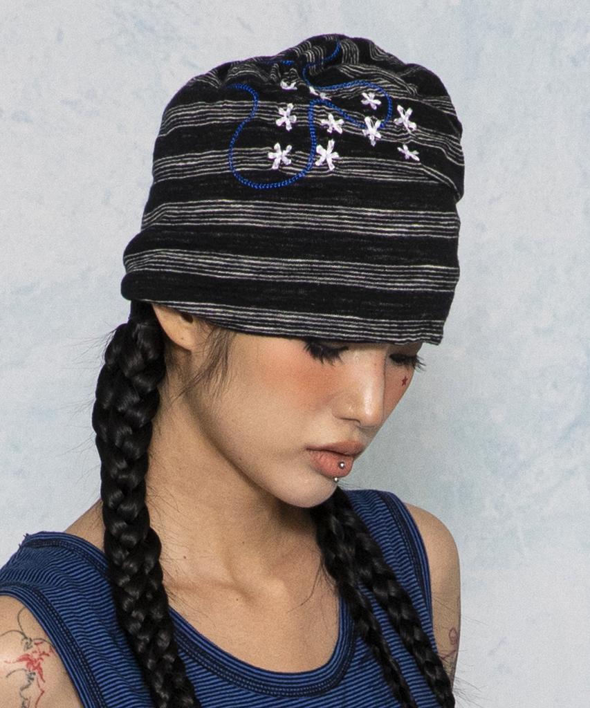 GLACK Gc085 Summer Stitch Stripe Snap Beanie (Black)