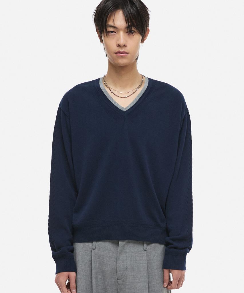 DNSR Washable V-Neck Layered Knit Navy