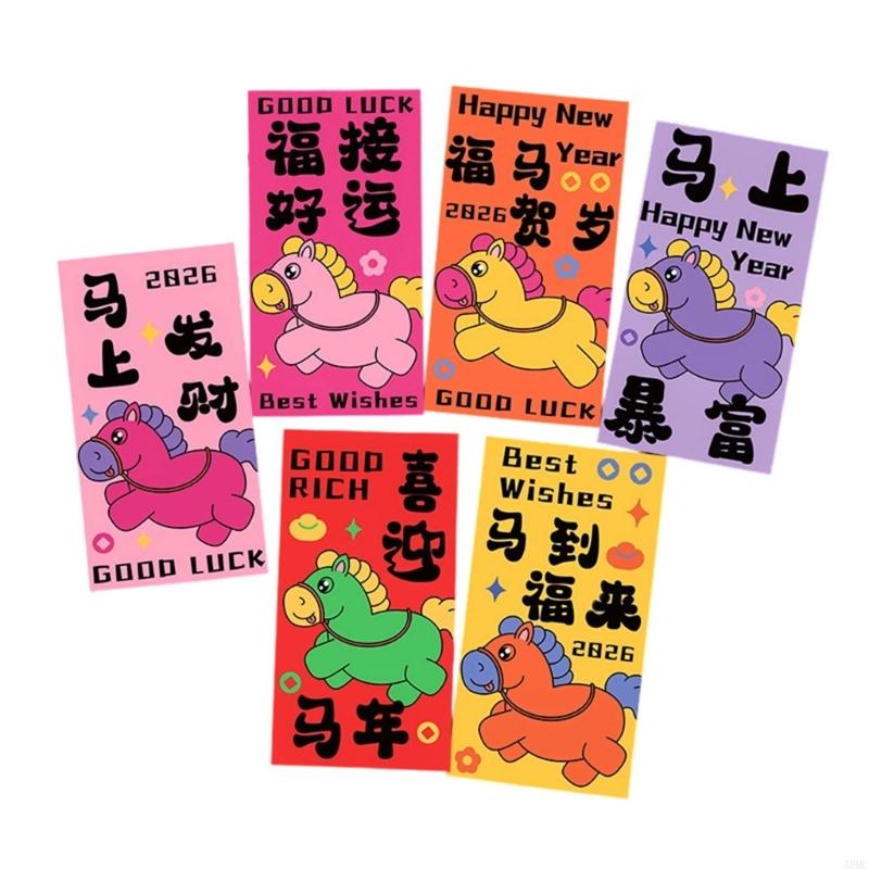 6Pcs Lucky Money Pocket Chinese Spring Festival Money Envelopes For Wedding Housewarming Chinese Festival Celebration J0MC