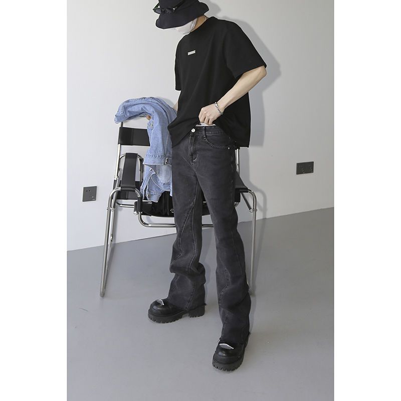 

Джинсы с градиентом, мужские модные универсальные расклешенные брюки с широкими штанинами, корейская версия нишевых повседневных брюк Vibe Design Sense XL чёрный