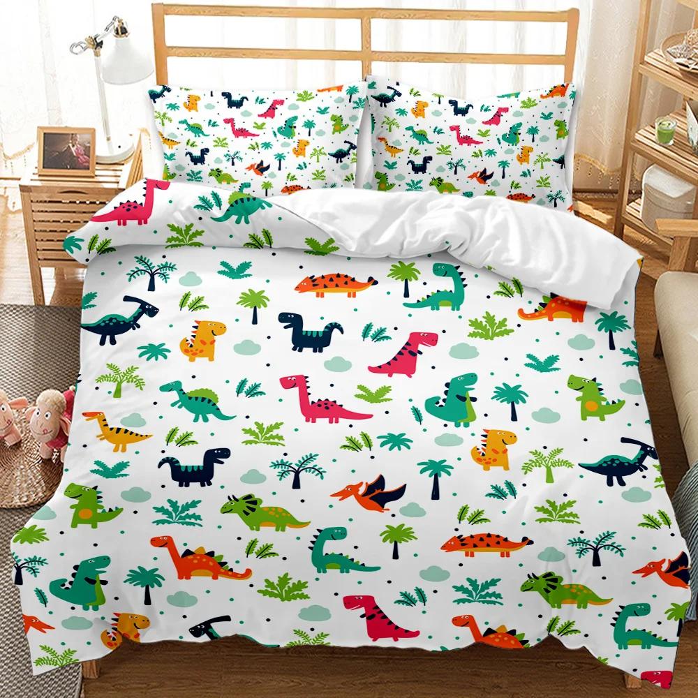 Cartoon Dinosaur Duvet Cover Kawaii Dinosaurs Bedding Set Jungle Ancient Animals Comforter Cover For Girls Boys Full King Size