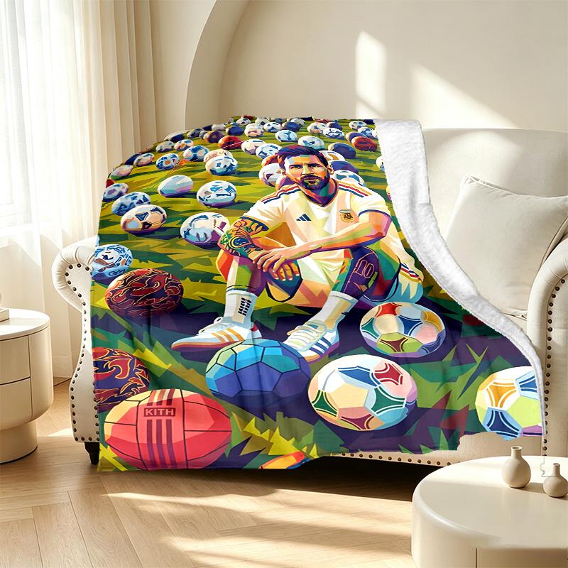 football player Pattern Blanket for Home Decoration, Bed, Sofa, Car Travel, Camping, Suitable for All Seasons, Birthday Christmas Gift