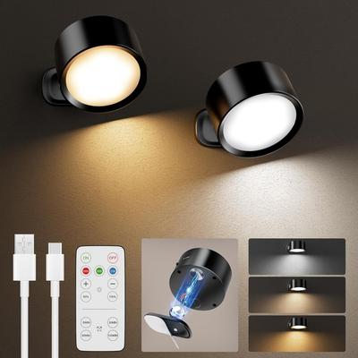 1 Stück LED Wandleuchten, Wiederaufladbare Batteriebetriebene Wandleuchte mit Fernbedienung, 3 Farbtemperaturen & Dimmbar Magnetische 360° Drehung Kabellos