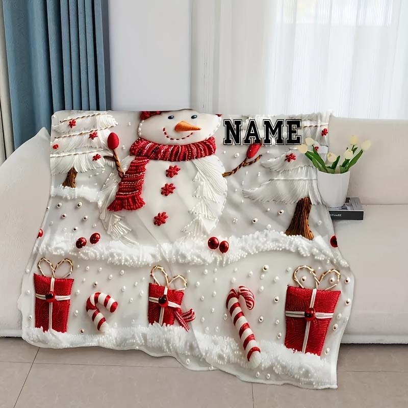 1pc Cozy Customizable Christmas Snowman Flannel Fleece Blanket, Personalized Soft Warm Digital Print Throw for Sofa, Bed, Travel 75X95CM