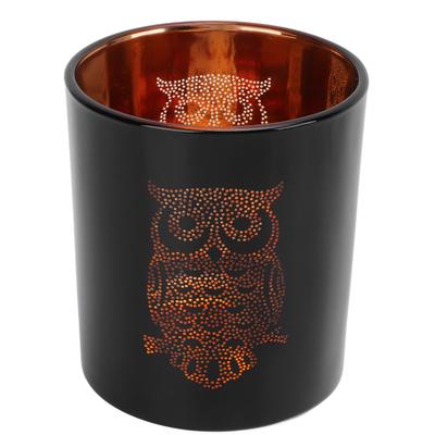Glas Votivkerzenhalter Nachteule Langlebig Geruchlos Schwarzes Glas Romantischer Teelichthalter