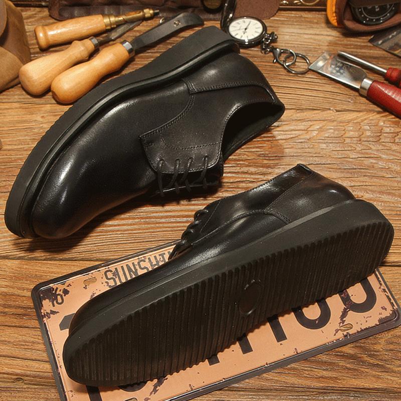 Lace Up Round Toe Male Leisure Sneakers Men Casual Real Leather Shoes Casual Simple Low Help Work Lace Up Casual Leather Shoes