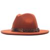 Four seasons flat woolen top hat, metal leopard print belt, big-brimmed felt hat, plain weave top hat