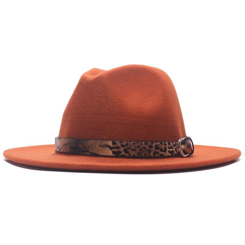 Four seasons flat woolen top hat, metal leopard print belt, big-brimmed felt hat, plain weave top hat