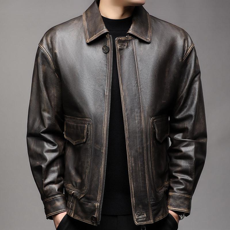 

Осень и зима новая кожаная кожаная куртка мужская мотоциклетная куртка среднего возраста овчина пальто 4XL