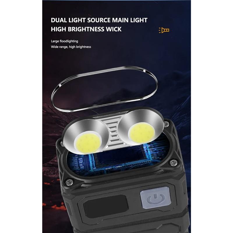 High Power Mini Led EDC Flashlight COB 1200mAh USB Rechargeable Torch Lamp Portable Magnetic Digital Display Work Light