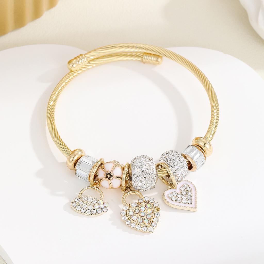 DIY Gold Stainless Steel Bracelet Exquisite Oil Drip Pendant Alloy Adjustable Couple Bracelet