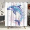 1Pc Magical Dolphin Shower Curtain With Sparkling Stars & Pastel Pink Blue Purple Ocean Fantasy Design - Machine Washable Polyes