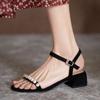 Weiches Leder mit französischen Perlensandalen Damen 2025 neu Sommer flacher Boden Römisch Abendbrise sanfter mittlerer Absatz schwarz