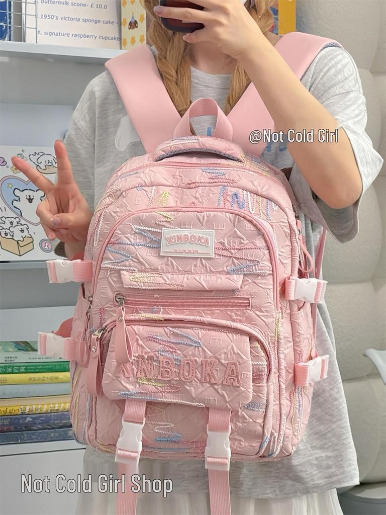 Cute Lightweight Rainbow Pleated Backpack for High School & Middle School Students