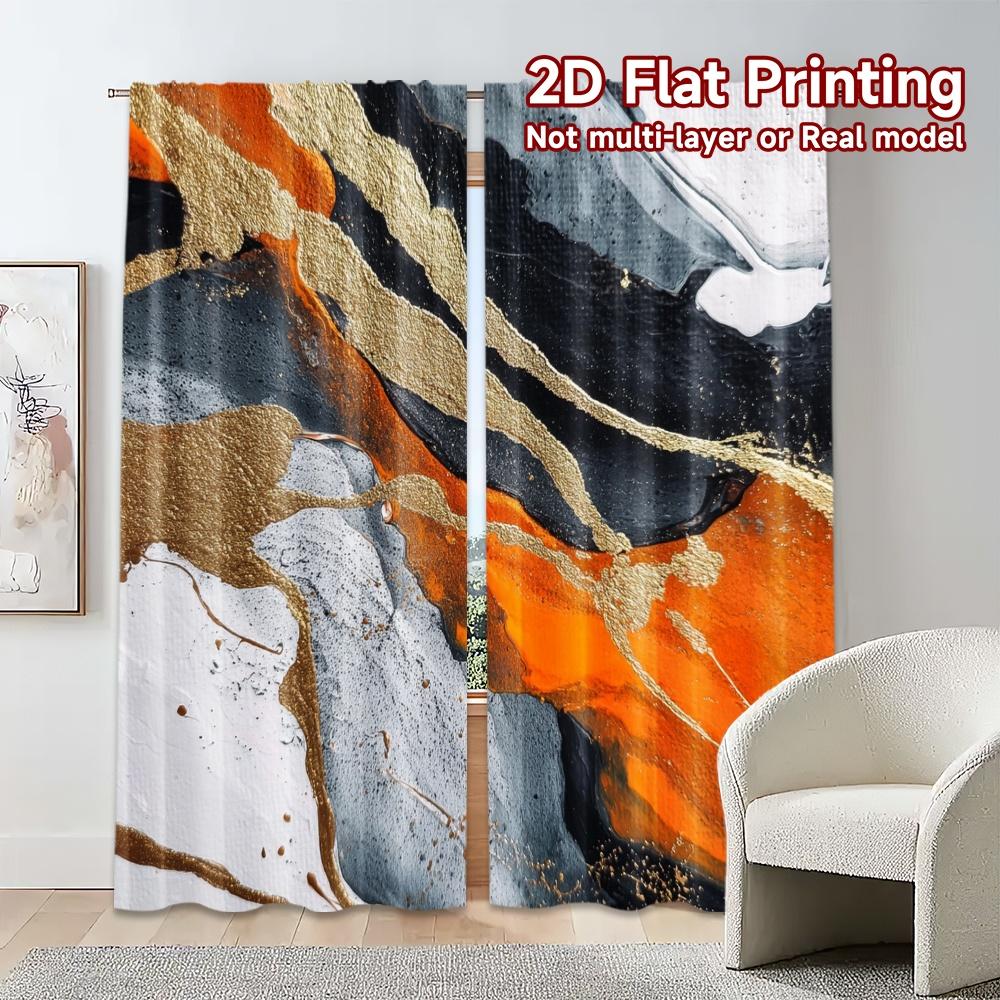 2pcs, 2D FLAT PRINTING Curtains (Without Rod) Abstract Horizon Popular Creative Curtains Fabric Curtains Decorations For Home