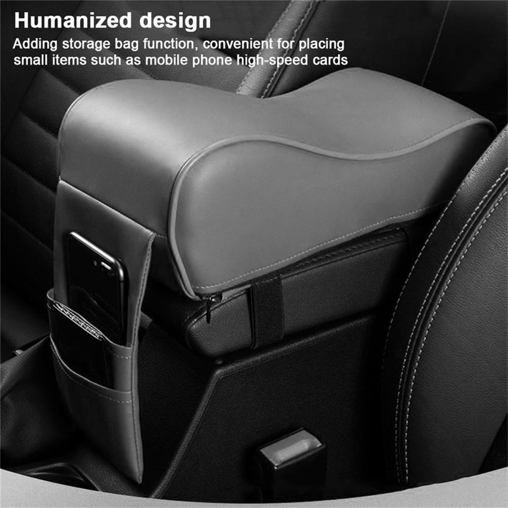 1Pc Black Car Suv Armrest Box Mat Heightened Pad Double Bag Pu Leather Universal