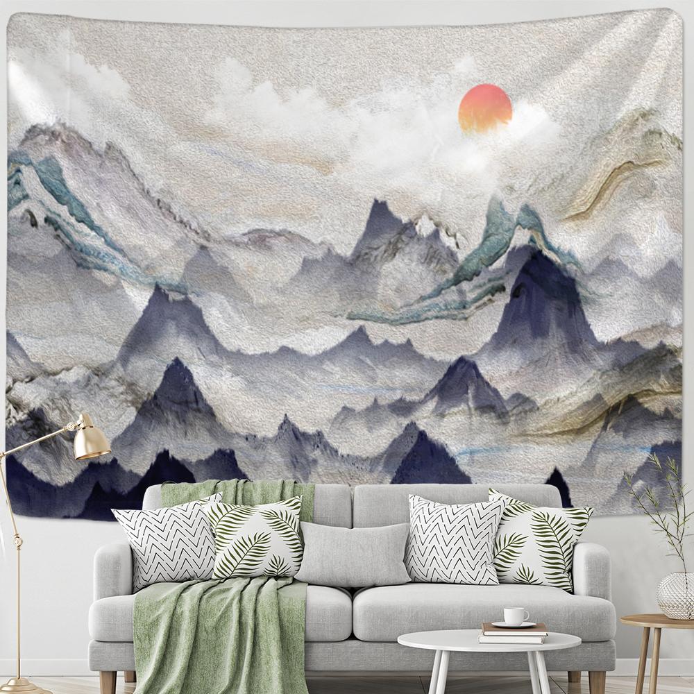 Mountains And Rivers Impression Oil Painting Tapestry Wall Hanging Natural Scenery Bohemian Background Cloth Decor