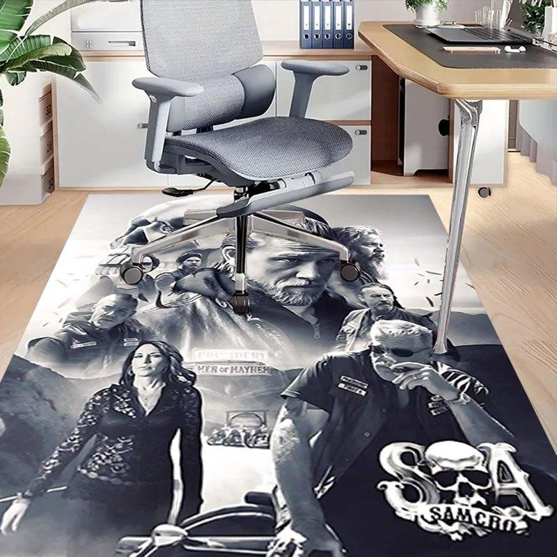 1pc Sons of Anarchy Themed Office Carpet Chair Mats - Durable Polyester Rug for Home Theater, Office, Dorm Room Decor - tA10