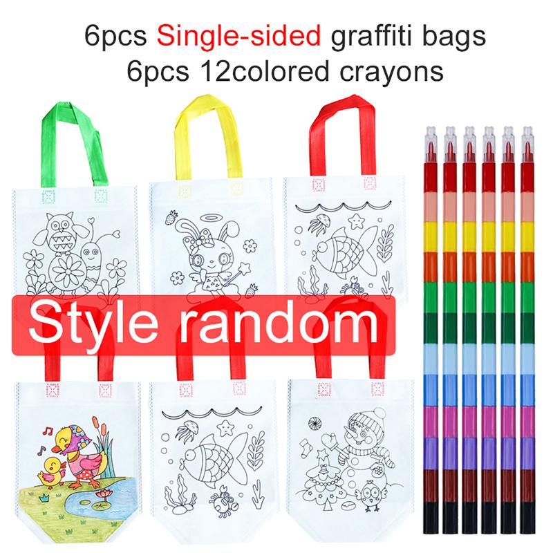 DIY Colored Graffiti Bags Crayons Painting Handbag Non-woven Children Drawing Toys Color Cognition Painting Material TMZ
