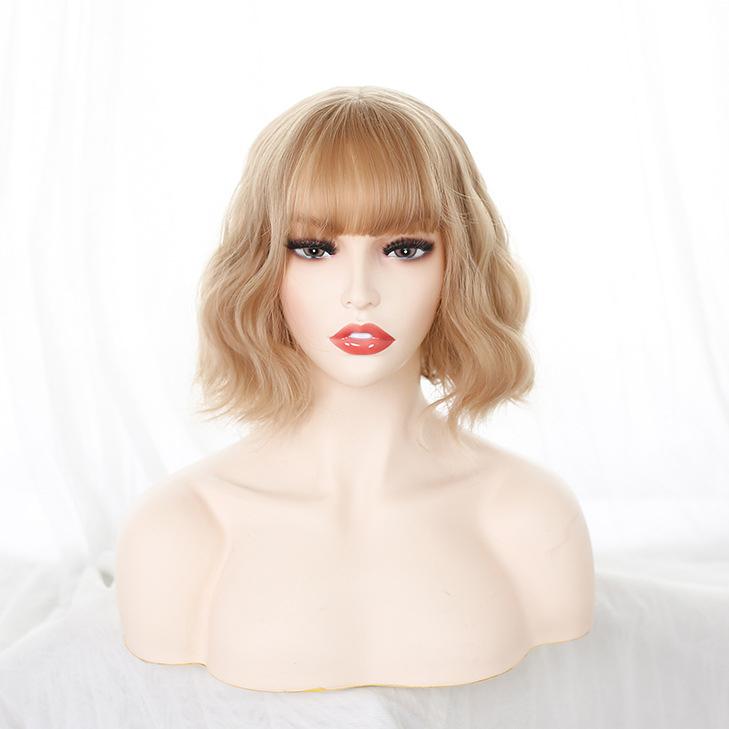 Bybrana Ladies Bangs Waves Short Hair Synthetic Hair Wigs Daily Wear