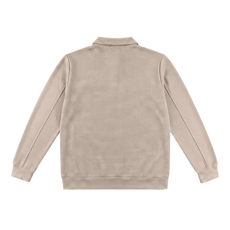Men's Waffle Knit Full Zip Jacket Lapel Collar Long Sleeve Casual Lightweight Coat with Zipper Pockets for Spring and Fall Daily Wear