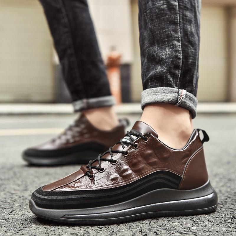 Crocodile pattern leather shoes autumn and winter new mid-casual leather shoes waterproof soft-soled single shoes