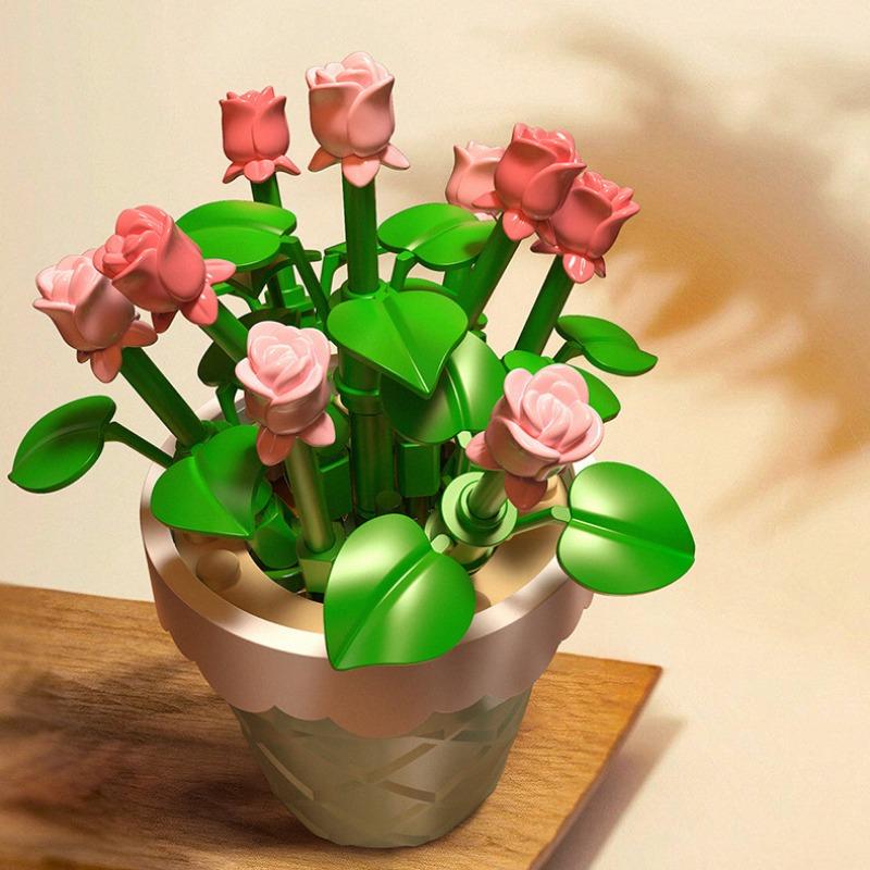 Block Flower Valentine's Day Multi -meat Potted Plastic Plasma Decoration Puzzle Assembly Building Block Toys