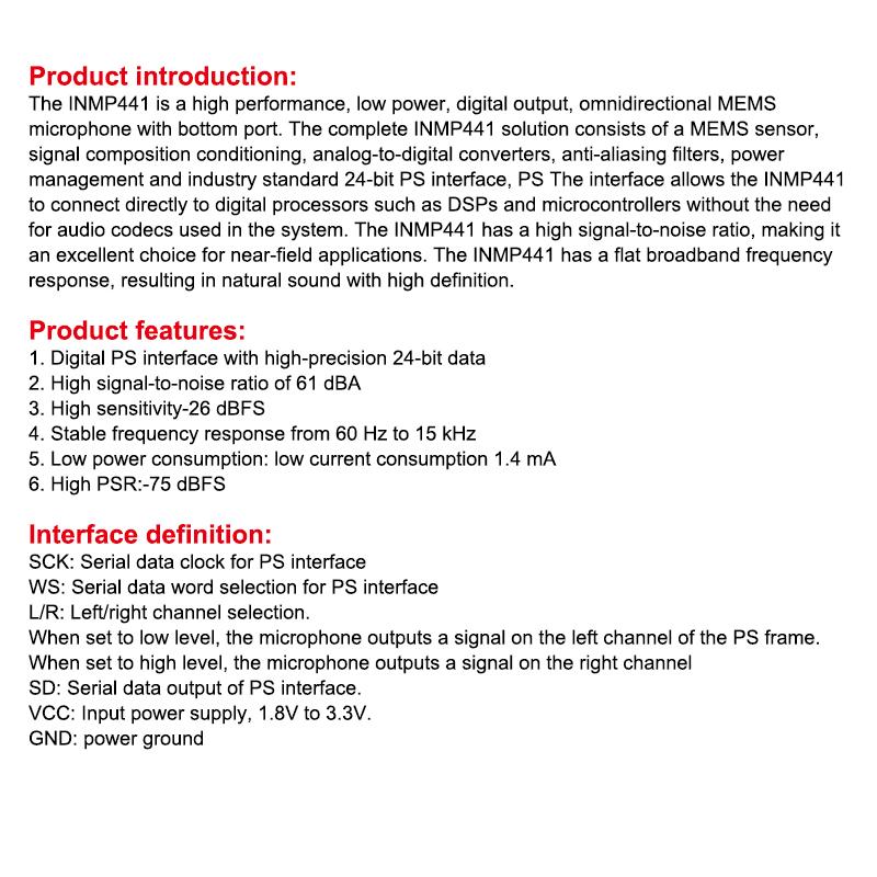 Module Microphone Omnidirectionnel INMP441 MEMS Haute Précision Faible Consommation pour Projets Électroniques DIY