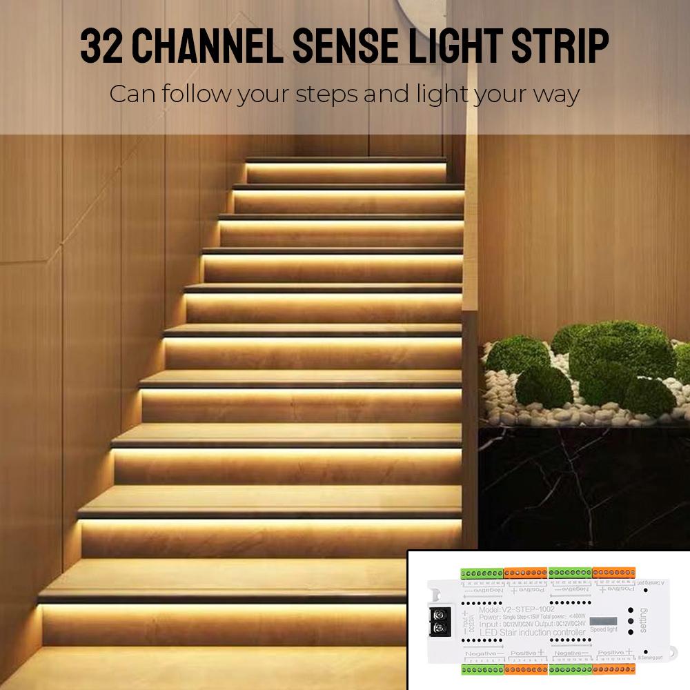 Automatic Indoor DC 12V 24V For Stairs Flexible Strip Stair Light Controller Kit 32 Channels LED Motion Sensor