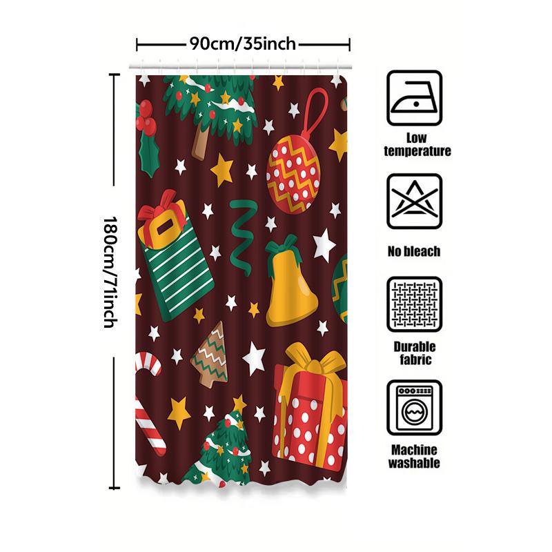 Tu Christmas Shower Curtain Festive Holiday Decor Waterproof Bathroom Set Holiday Xmas Pattern Backdrop