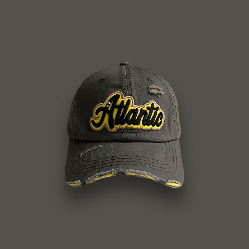 Pink Washed Denim Ripped Baseball Cap Women's Summer Versatile Street Letter Embroidery Cap Tide