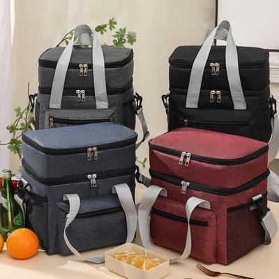 Isolierte Lunchtasche, doppelstöckige, wiederverwendbare Picknicktasche mit Tasche für Telefone