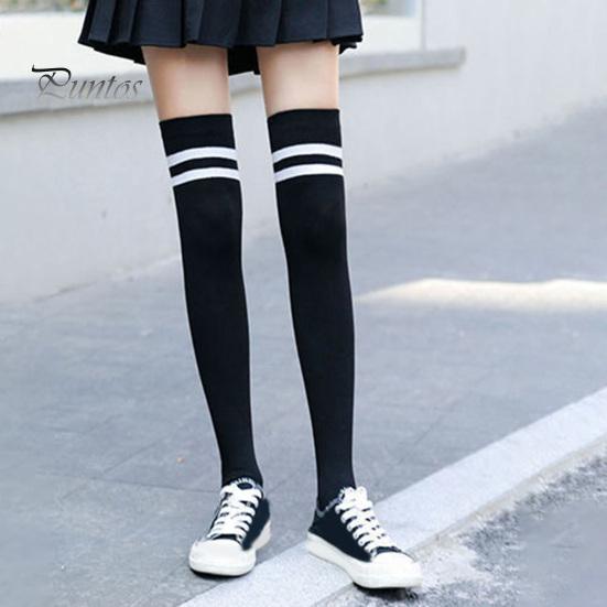 Women Thigh Socks 1 Pair Stockings High Elasticity Soft Solid Color Over The Knee Striped Keep Warm Lolita Flexible Anti-shrink Winter for School